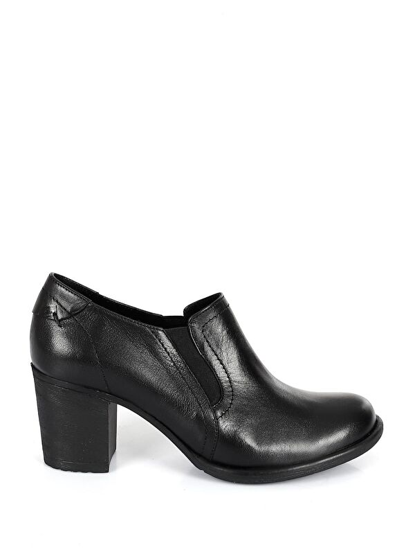 SİYAH Hakiki Deri Yuvarlak Burun Kalın Orta Topuklu Kauçuk Taban Lastikli Kadın Ayakkabı 24038 - Görsel 5