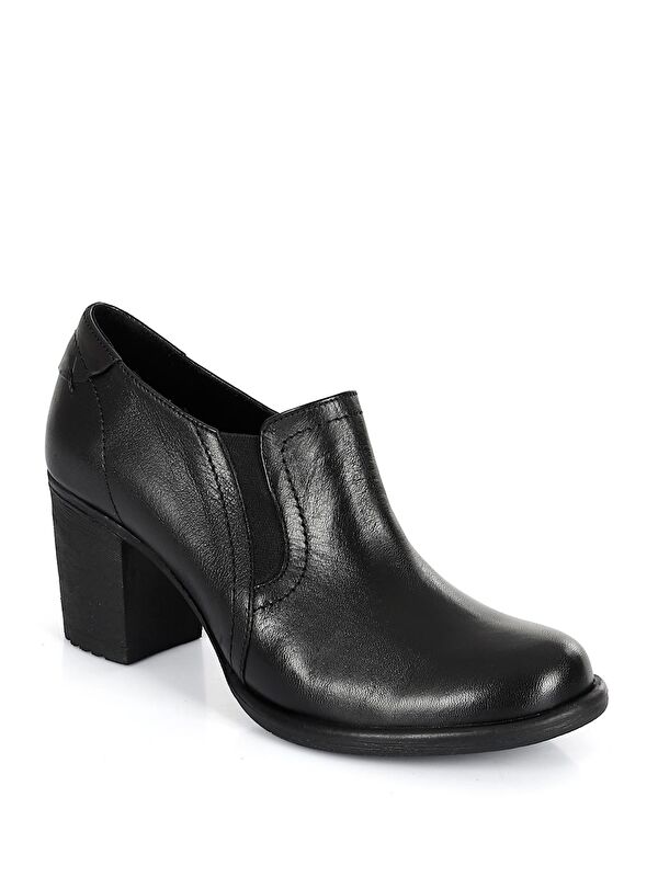 SİYAH Hakiki Deri Yuvarlak Burun Kalın Orta Topuklu Kauçuk Taban Lastikli Kadın Ayakkabı 24038 - Görsel 6