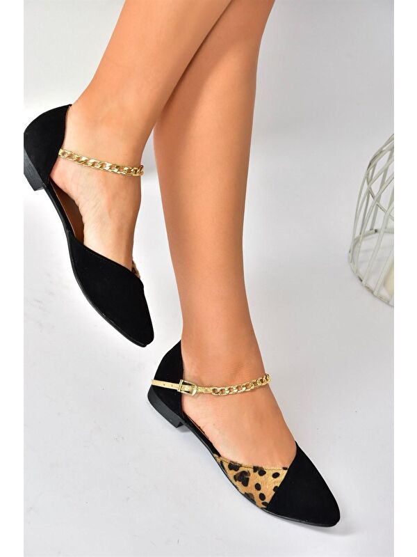 Fox Shoes Siyah Fox Shoes Taba Kadın Babet