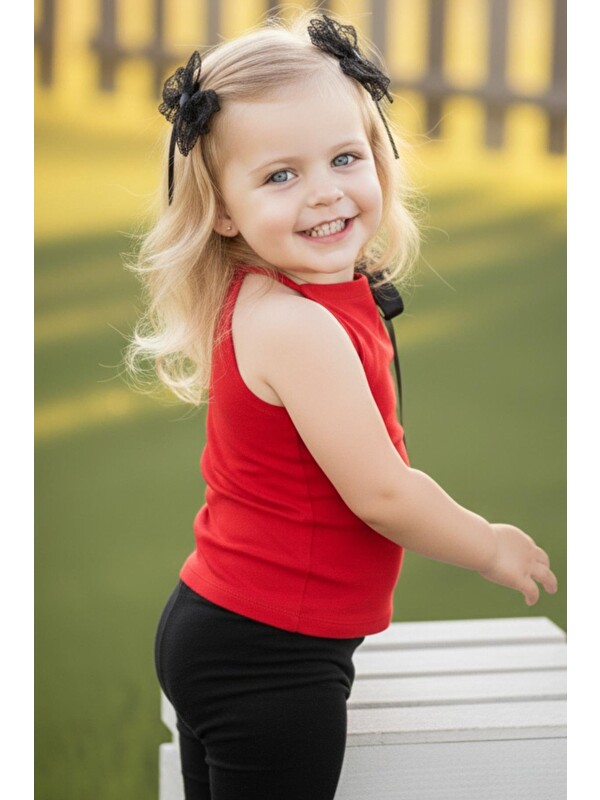 Parla Kids Kız Bebek Coco Kırmızı Halter Yaka Kolsuz Body Toka Takım