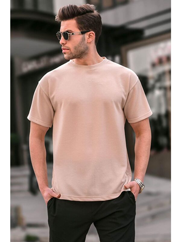 Madmext Bej Regular Fit Basic Erkek Tişört 6099