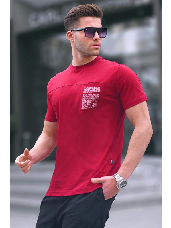Madmext Bordo Regular Fit Yama Cepli Erkek %100 Pamuk Tişört 6102