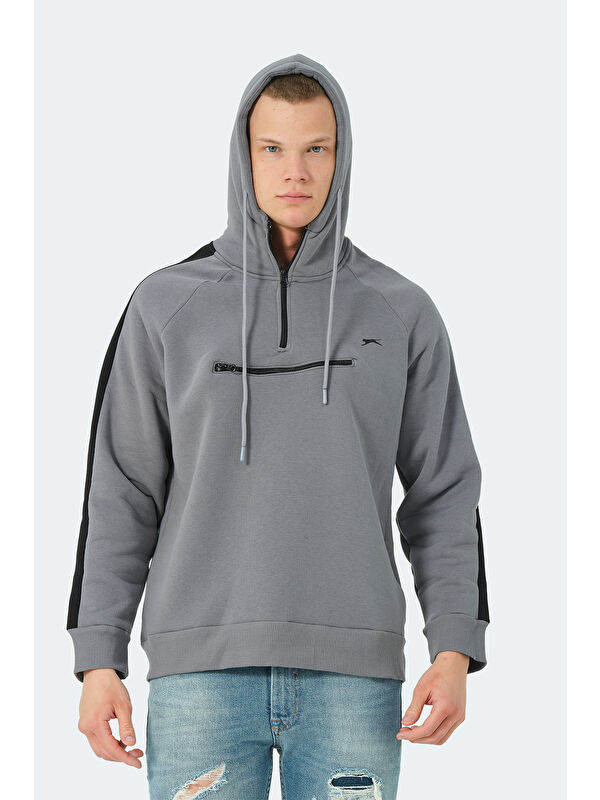 SLAZENGER KLEMENT IN  Erkek Kapüşonlu Sweatshirt Hoodie Koyu Gri