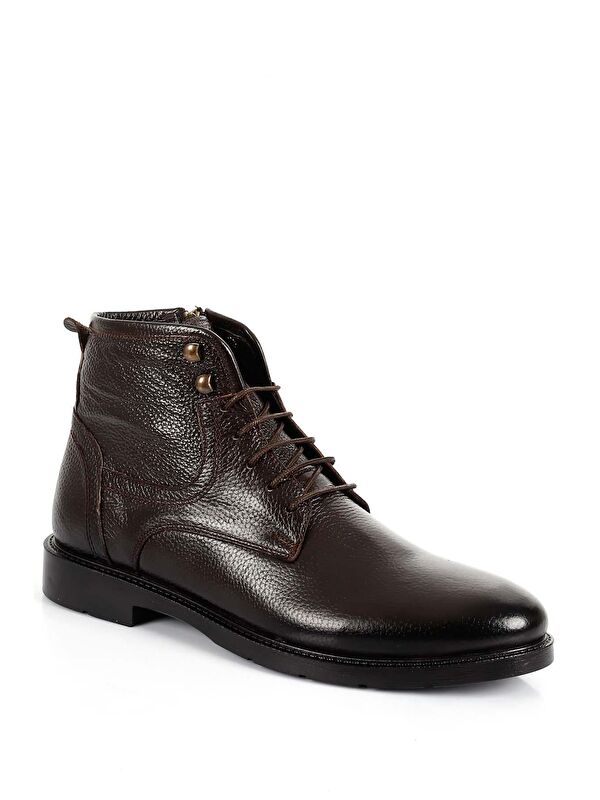 KAHVERENGİ Hakiki Deri Fermuarlı Bağcıklı Erkek Bot 01775 - Görsel 6
