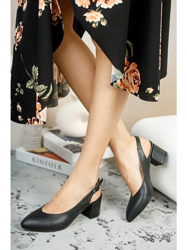 GZHW711 Kadın Arkası Açık Klasik Günlük Tarz Şık ve Rahat Topuklu Ayakkabı - Görsel 3