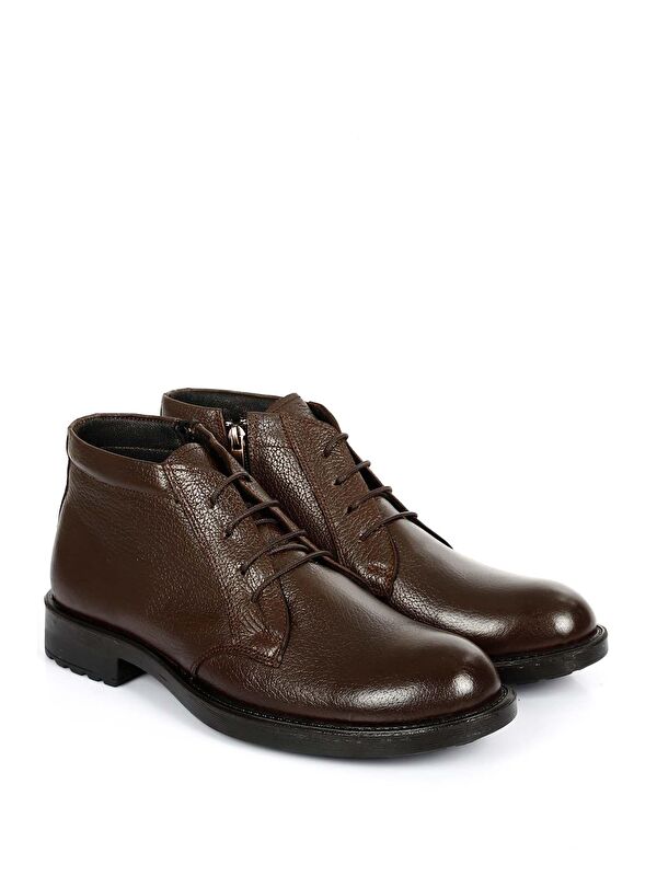 Hakiki Deri Yuvarlak Burun Kauçuk Taban Bağcıklı Günlük Erkek Bot 01204 - Görsel 3