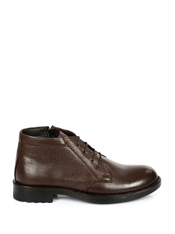 Hakiki Deri Yuvarlak Burun Kauçuk Taban Bağcıklı Günlük Erkek Bot 01204 - Görsel 5