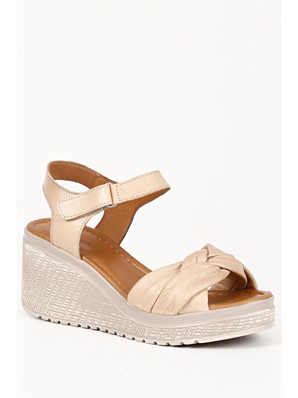 Hakiki Deri Dolgu Taban Kadın Sandalet 45024 - Görsel 6