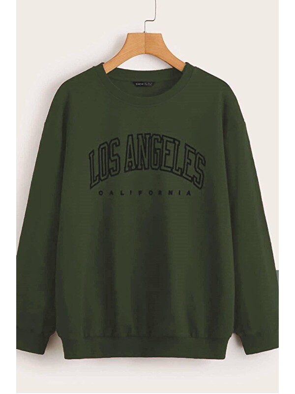 Madmext Haki Baskılı Oversize Kadın Sweatshirt Mg780