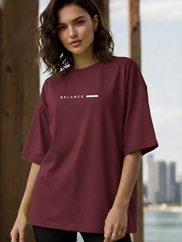 Trendseninle Unisex Bordo Balance Baskılı Tişört
