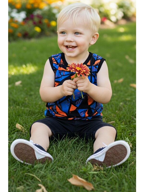 Parla Kids Erkek Bebek Baskılı Kolsuz Body Atlet Tshirt