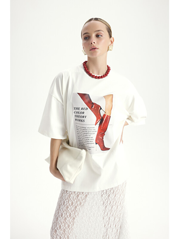 Mai Collection Theory Oversize Beyaz T-Shirt