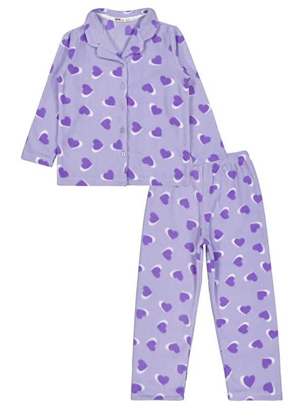 Civil Girls Kalp Desenli 10-13 Yaş Pijama Takımı - Lila 12-13 Yaş