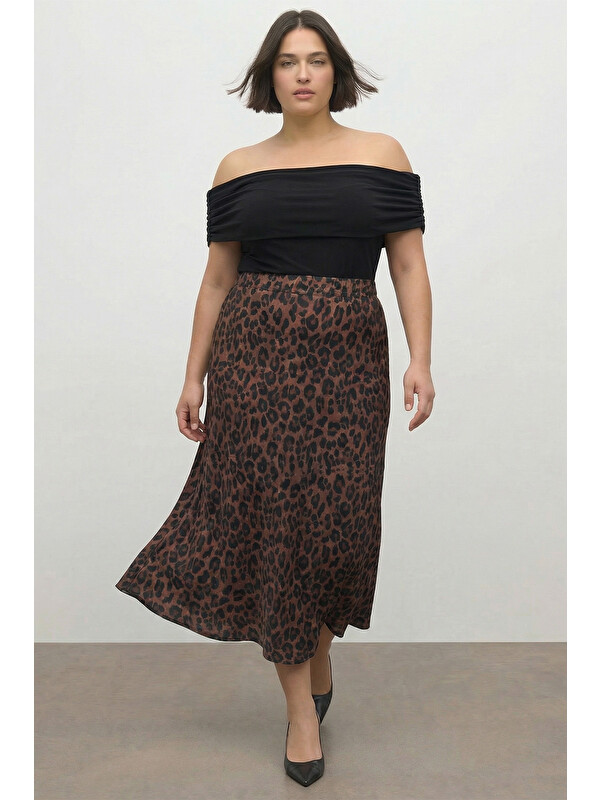 Mylinemoda Desenli Saten Midi Etek