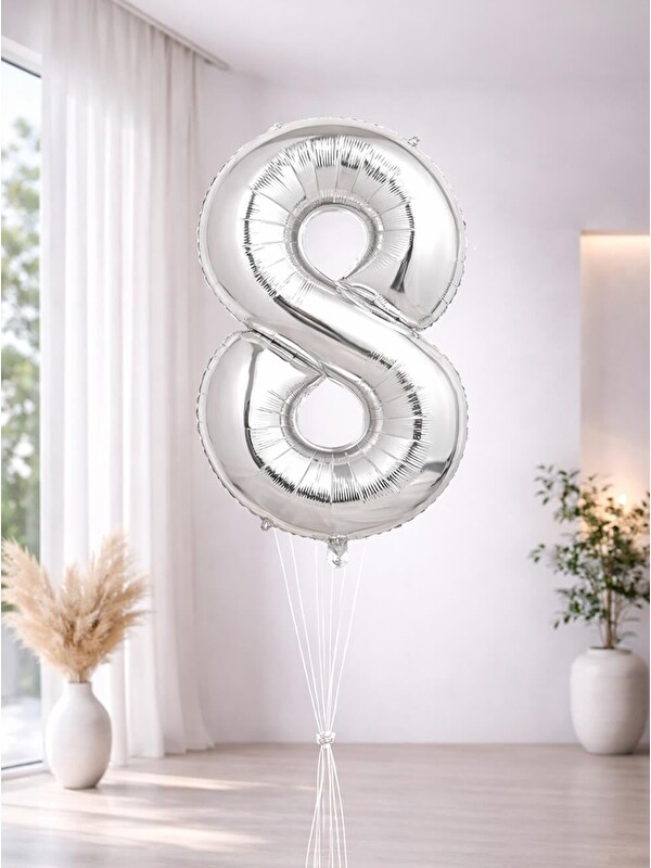 Parti Adresi Rakam Folyo Balon Doğum Günü Parti Balonu 8 Gümüş Renk 76 cm