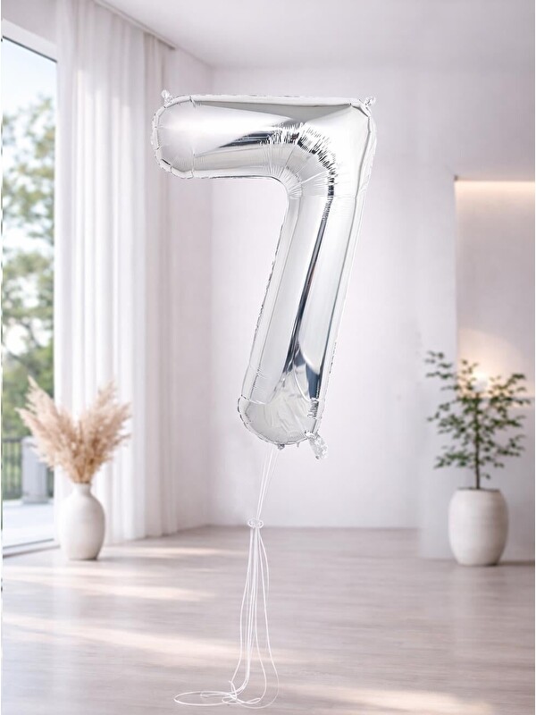 Parti Adresi Rakam Folyo Balon Doğum Günü Parti Balonu 7 Gümüş Renk 76 cm