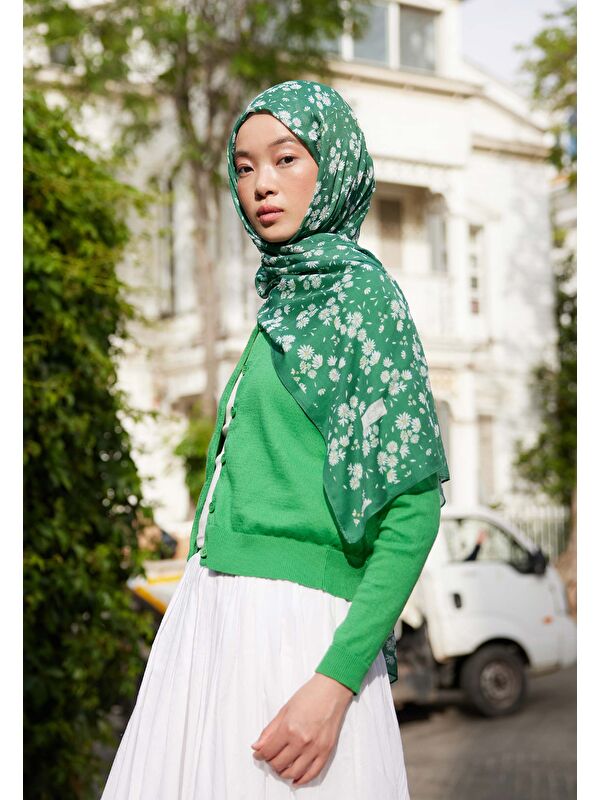 Fresh Scarfs Papatya Desen Rami Şal Yeşil
