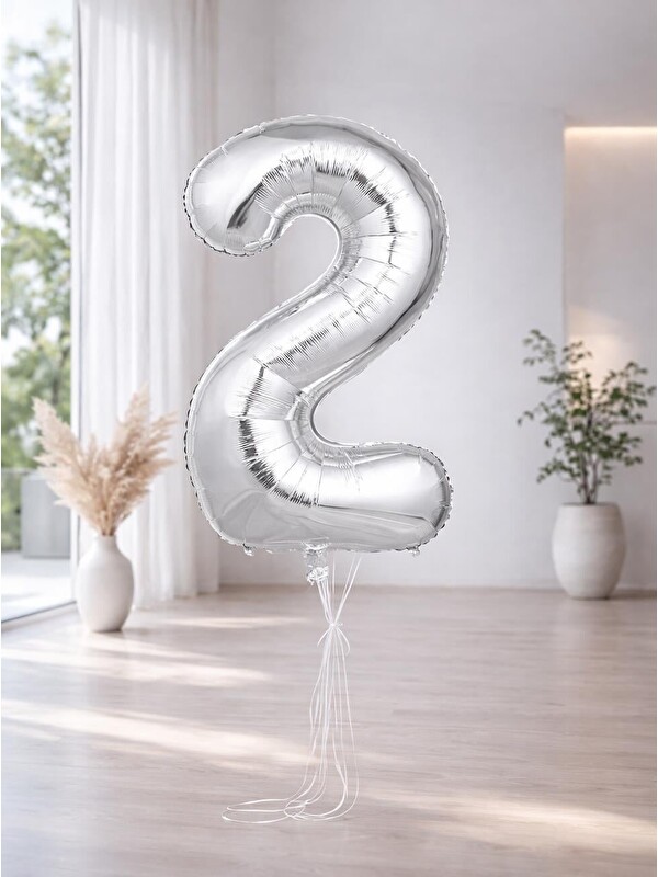 Parti Adresi Rakam Folyo Balon Doğum Günü Parti Balonu 2 Gümüş Renk 76 cm