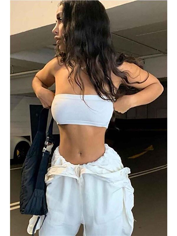 Madmext Straplez Beyaz Crop Top MG337