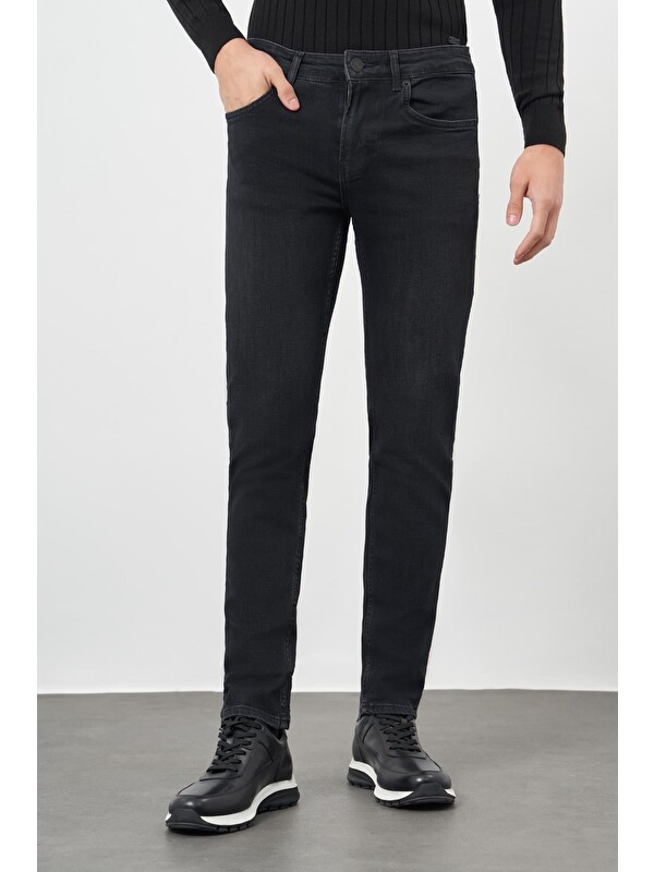İMZA Siyah Düz Gabardin Pamuklu 5 Cep Slim Fit Casual Denim Jean Pantolon 1023245155