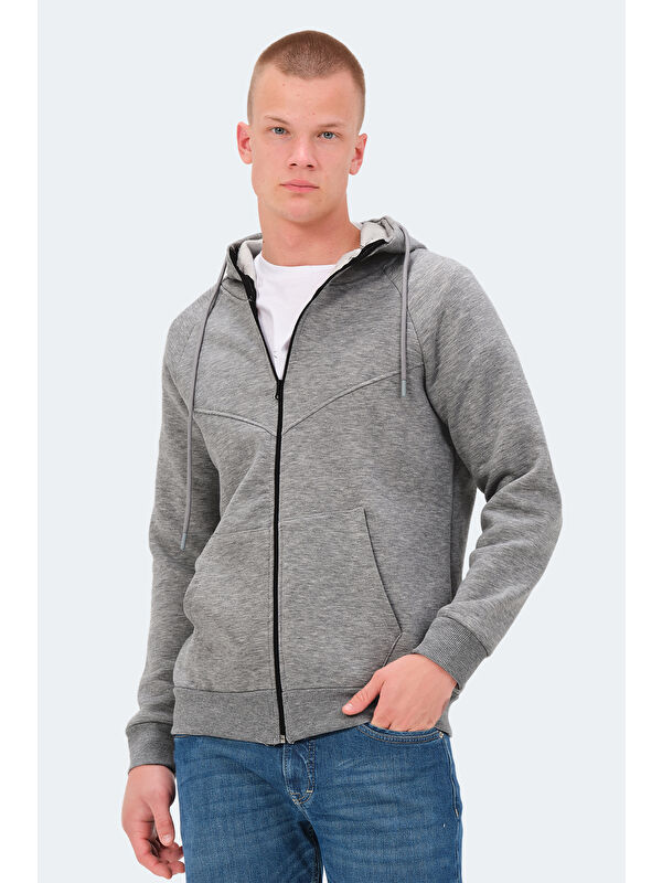 SLAZENGER KAZUE I Erkek Fermuarlı Sweatshirt Hırka Koyu Gri