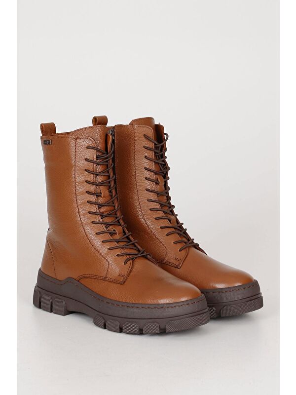 TABA Hakiki Deri Yuvarlak Burun Fermuarlı Bağcıklı Kadın Günlük Bot 55415 - Görsel 3