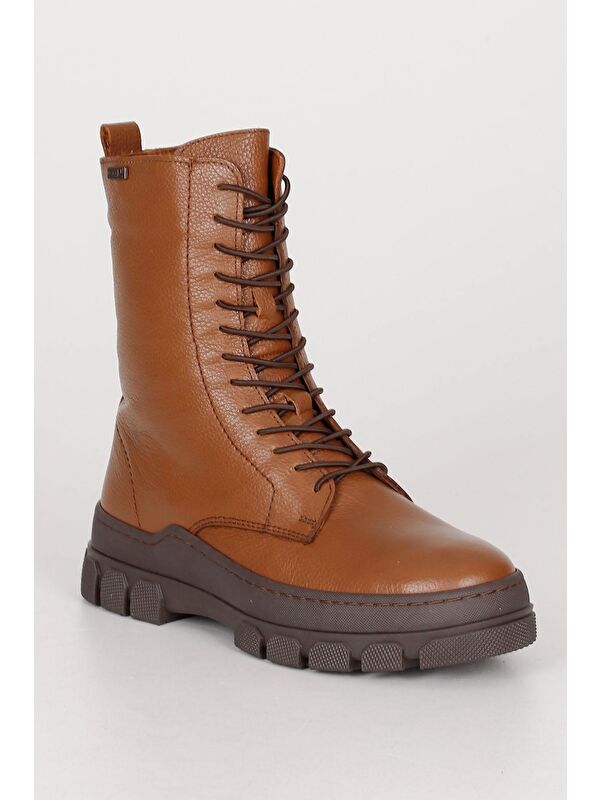 TABA Hakiki Deri Yuvarlak Burun Fermuarlı Bağcıklı Kadın Günlük Bot 55415 - Görsel 6