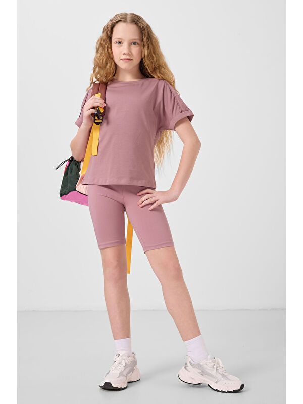 Tommylife Gül Kurusu Pamuklu O Yaka Oversize Fit Basic Kız Çocuk T-Shirt - 75182