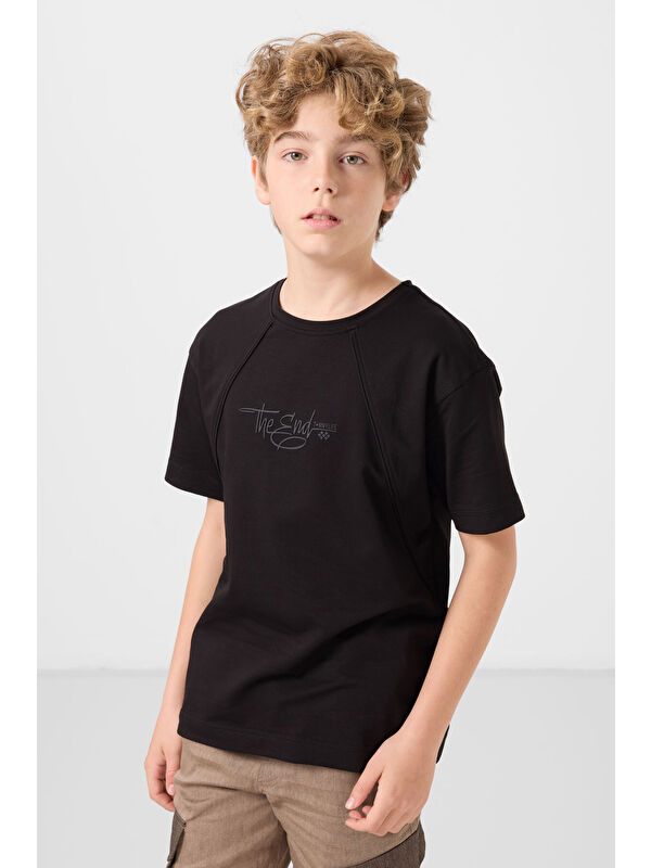 Tommylife Siyah Pamuklu Yumuşak Dokulu Oversize Baskılı Erkek Çocuk T-Shirt - 11285