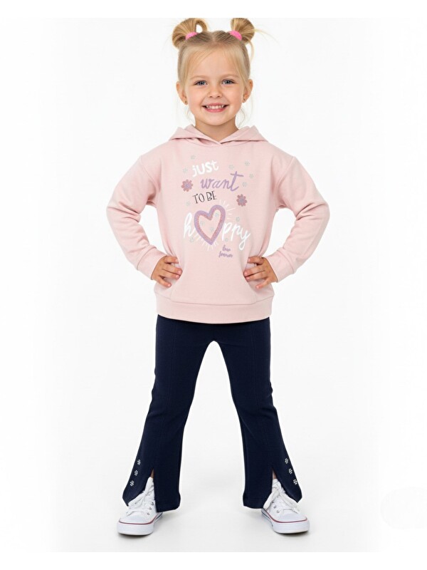 Ege Bebek Kız Çocuk İspanyol Paça Taytlı Kapüşonlu Sweatshirtlü Mevsimlik Alt Üst Takım