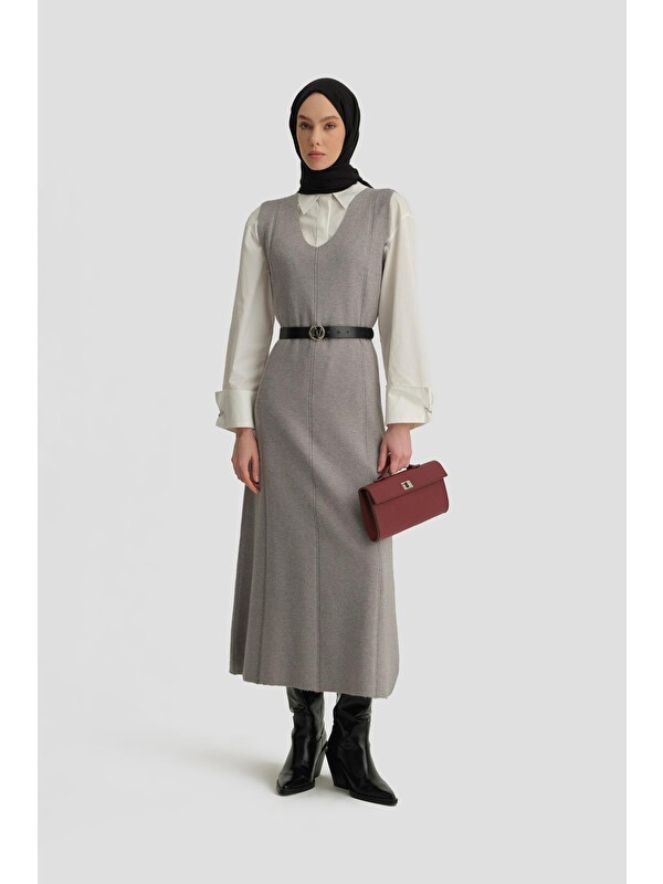 ARMİNE Sıfır Kol Elbise 24Kd4216 Gri