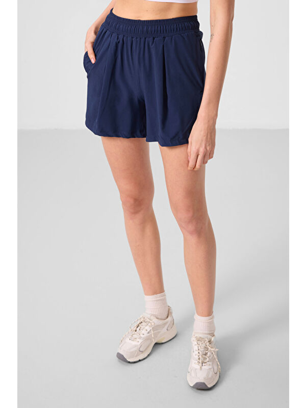 Tommylife İndigo Polyester Gizli Cep Fermuarlı Rahat Form Kadın Şort - 91014