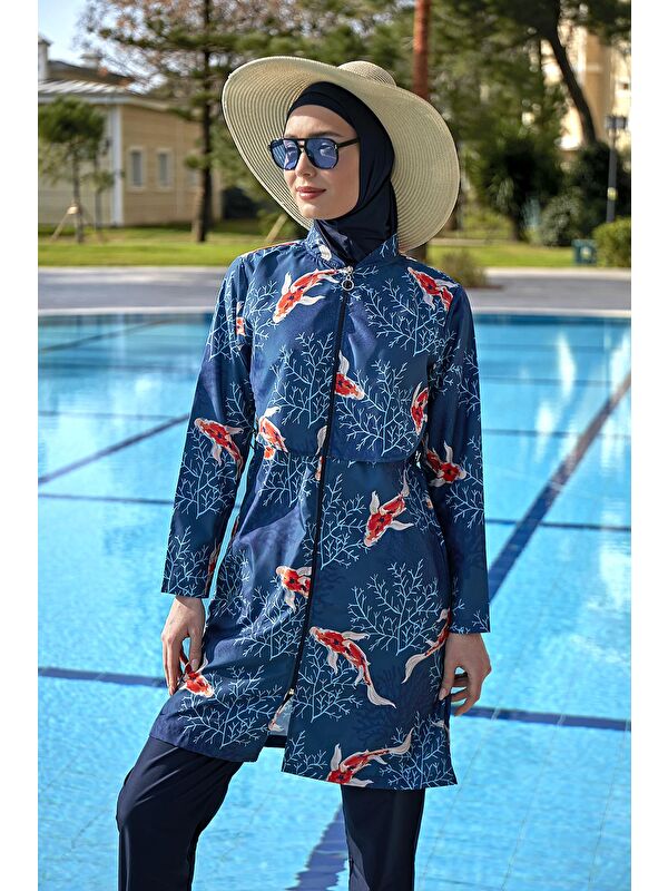 Remsa Mayo Önü Kapaklı Paraşüt Tam Kapalı Tesettür Mayo R069B Koi Japonya