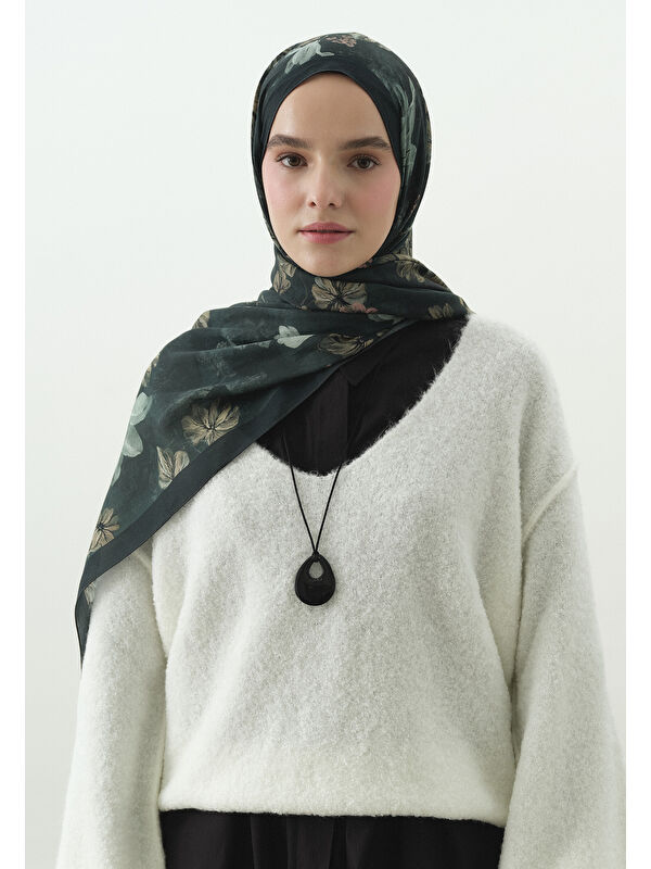 Fresh Scarfs Derin Yeşil Fall Breeze Desenli Pamuk Viskon Şal