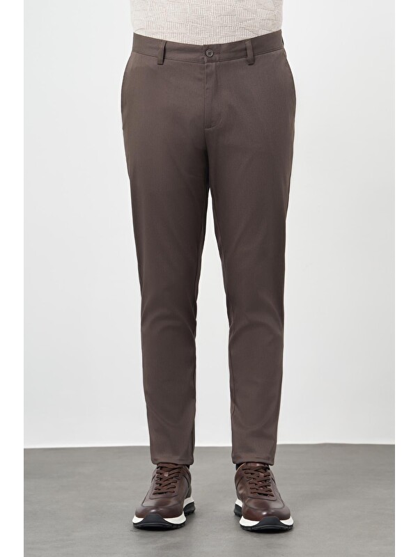 İMZA Koyu Camel Pamuklu Yandan Cepli Casual Comfort Fit  Chino Pantolon 1003245164