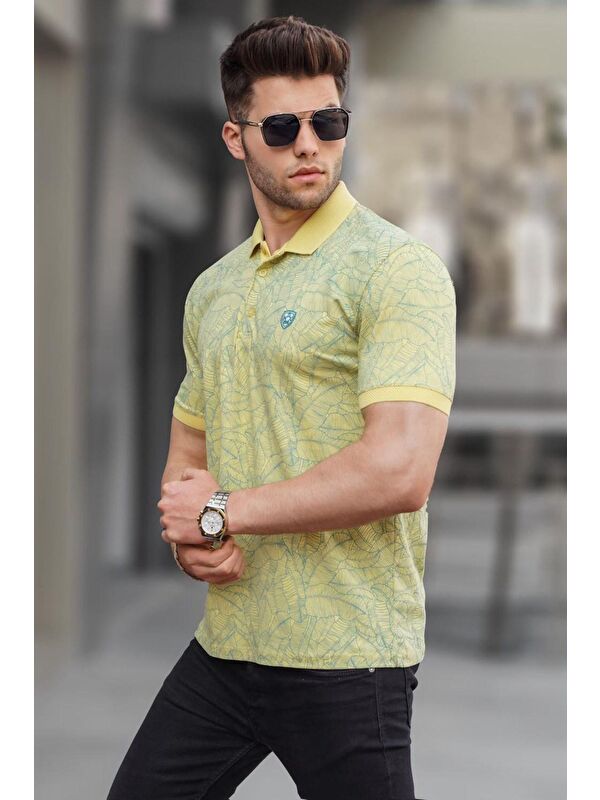 Madmext Sarı Desenli Polo Yaka Tişört 5876