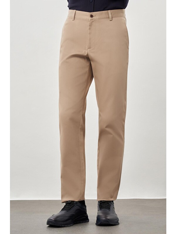 İMZA Koyu Bej Pamuklu Yandan Cepli Casual Comfort Fit  Chino Pantolon 1003245169