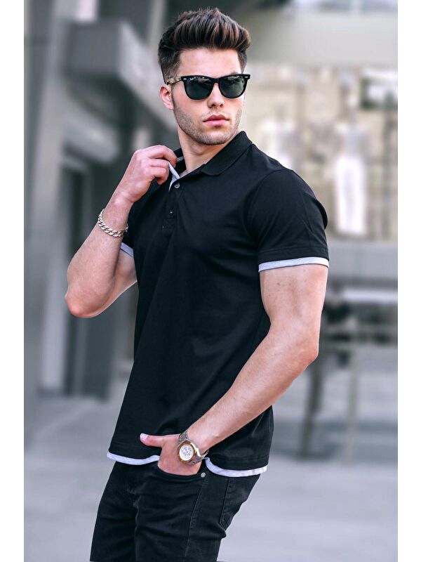 Madmext Siyah Basic Polo Yaka Tişört 5885