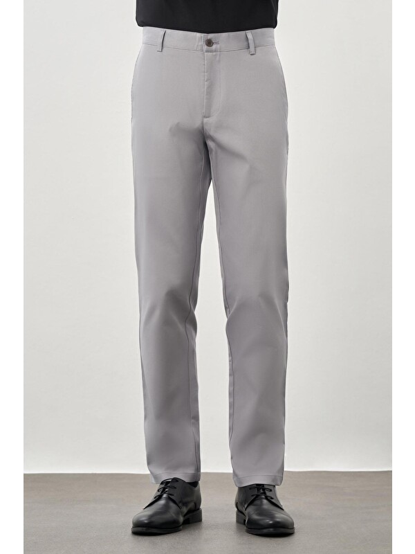 İMZA Gri Pamuklu Yandan Cepli Casual Comfort Fit  Chino Pantolon 1003245169