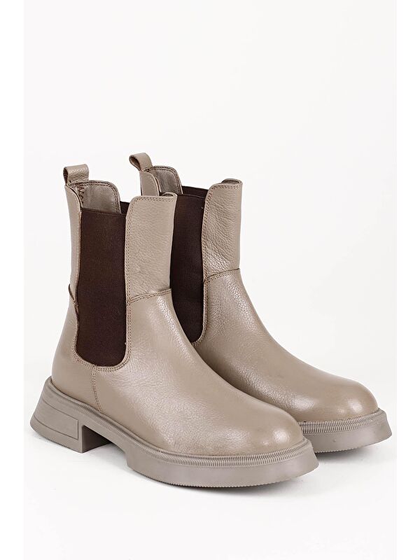 VİZON Hakiki Deri Yuvarlak Burun Termo Taban Topuklu Kadın Günlük Chelsea Bot 51457 - Görsel 3