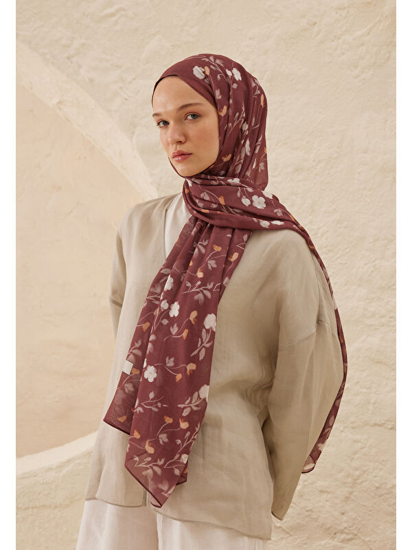 Fresh Scarfs Soft Flowers  Desen Rami Şal Ağaç Kabuğu