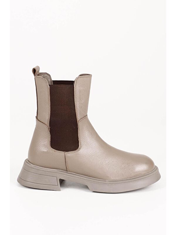 VİZON Hakiki Deri Yuvarlak Burun Termo Taban Topuklu Kadın Günlük Chelsea Bot 51457 - Görsel 5