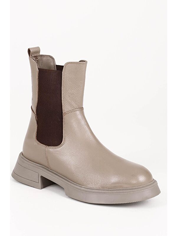 VİZON Hakiki Deri Yuvarlak Burun Termo Taban Topuklu Kadın Günlük Chelsea Bot 51457 - Görsel 6