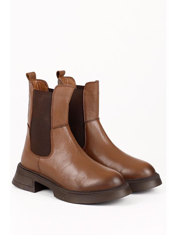 TABA Hakiki Deri Yuvarlak Burun Termo Taban Topuklu Kadın Günlük Chelsea Bot 51457 - Görsel 3