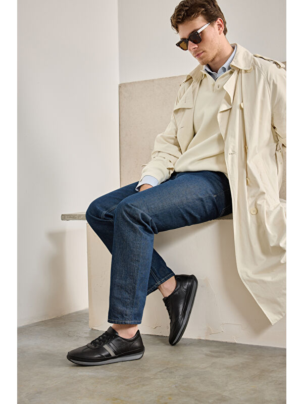 Erkek Hakiki Deri Sneaker 143423Z78 Siyah - Görsel 3