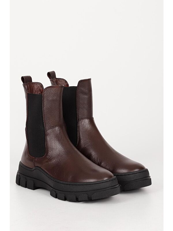 BORDO Hakiki Deri Yuvarlak Burun Kadın Günlük Chelsea Bot 52411 - Görsel 3