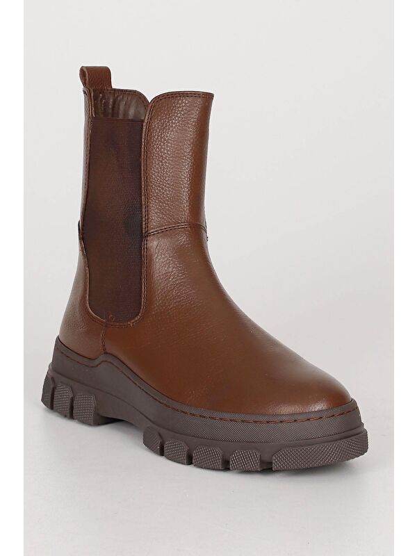 KAHVERENGİ Hakiki Deri Yuvarlak Burun Kadın Günlük Chelsea Bot 52411 - Görsel 6