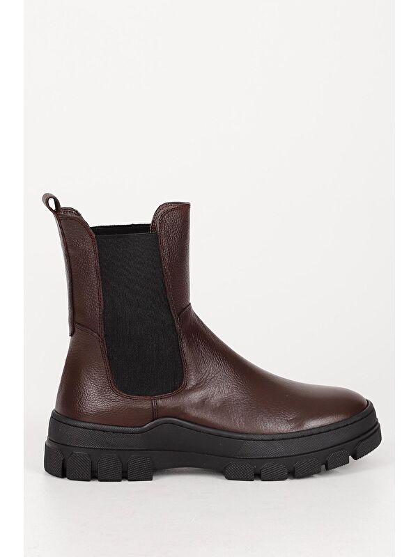 BORDO Hakiki Deri Yuvarlak Burun Kadın Günlük Chelsea Bot 52411 - Görsel 5