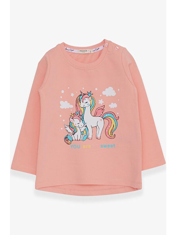 Breeze Kız Çocuk Sweatshirt Sevimli  Baskılı Somon (1-3 Yaş)