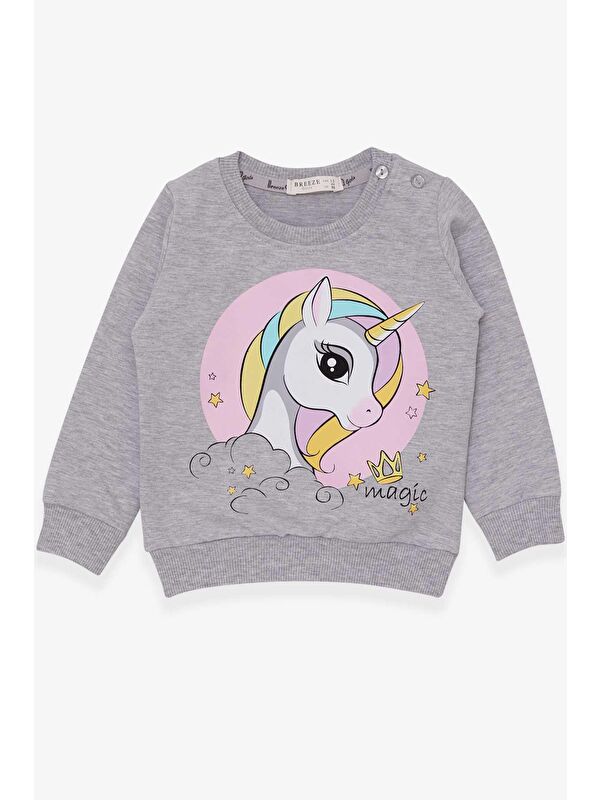 Breeze Kız Çocuk Sweatshirt Baskılı  Gri Melanj (1.5-5 Yaş)